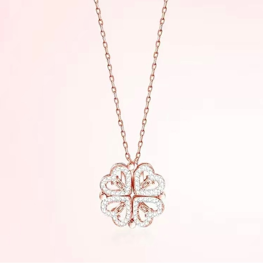 NWOT ROSE GOLD 4 heart/4leaf clover necklace